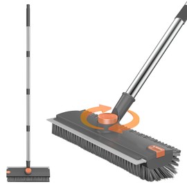 Floor Scrub Brush with Scraper and Stiff Bristle, Grey&Orange