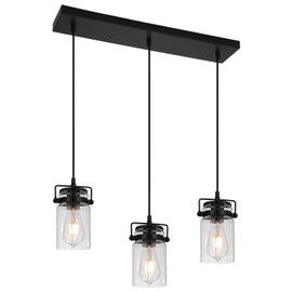 foucasal Kitchen Pendant Lighting Over Island Pendant Lights with Seeded Glass Shade Black 3 Pendant Lighting Adjustable Farmhouse Ceiling Light for Kitchen Island Dining Room Bedroom Living Room