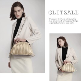 GLITZALL Clutch Purse and Dumpling Bag for Women Designer Cloud Handbag and Ruched Bag with Detachable Shoulder Strap,Soft PU Leather (Beige)