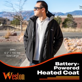 WESTON Men’s Heated Coat, 4 Heating Zones, 7.4V, 4800 mAH Rechargeable Battery, 3 Adjustable Heat Levels, Wind & Water Resistant, Withstands -25°C Temperatures | Machine Washable Heated Jacket (M)