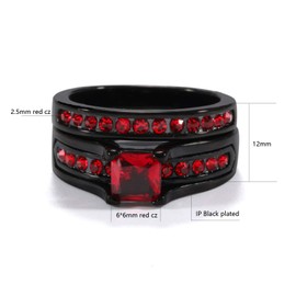 lvrong Couple Rings His Her Wedding Ring Sets Matching Rings Red CZ Black Rings Titanium Men Ring