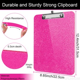A4 Glitter Clipboard,Clear Glitter Clipboards,Clip Boards 8.5x11 with Low Profile Clip,Plastic Clipboard with Pen Holder,Cute Hanging Clip Board for Office School Supplies Sparkly Clipboards (Red)