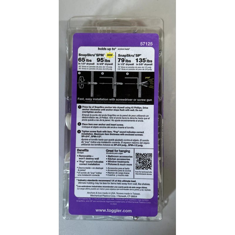 Toggler SnapSkru Drywall Anchor 50 Piece Kit 57125 Brand New