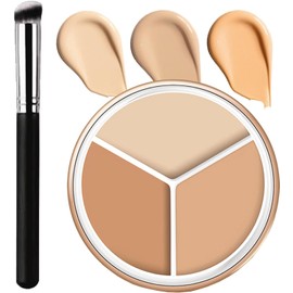 Correctores Paleta Contorno Corrector Tricolor Con Pincel 3 en 1 Corrector Ojeras con Brocha Resistente Al Agua a Prueba de Sudor Crema Correctora