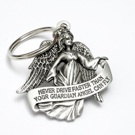 GUARDIAN ANGEL Key Ring Never Drive Faster Than Your Guardian Angel Can Fly