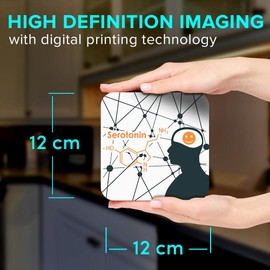 1 x Square Jumbo Size Coaster 12cm Serotonin Hormone Joy Cork Backed MDF Glossy Tea Coffee Accessory #60899