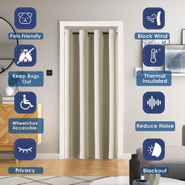 ChrisDowa Blackout Door Curtains for Doorway Privacy, Grommet Closet Curtains for Bedroom Closet Door, Thermal Insulated Temporary Door Cover Room Divider Curtain (1 Panel, Beige, 52 x 80 Inch)