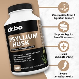 Psyllium Husk Capsule Fiber Supplement - Natural Powder Capsules for Constipation Relief for Adults - Nutritional Soluble Fiber Pills & Daily Regularity Support - Bulk Seed Husks Digestion Supplements