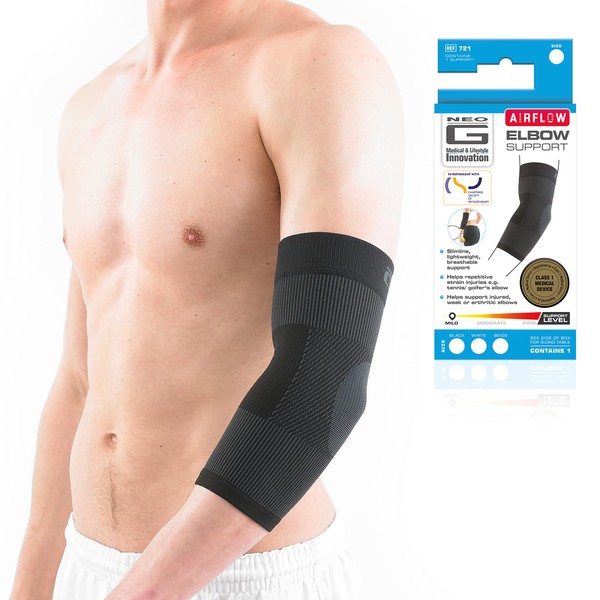 Neo G Elbow Support for Tendonitis, Joint Pain, Tennis, Golf, Sports - Tennis Elbow Brace Arm Support - Multi Zone Elbow Compression Sleeve - Airflow - S