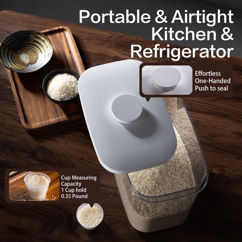 LivLab Rice Container - 25 Lbs/12KG/12L Rice Dispenser Storage with