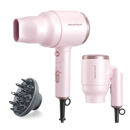 Wavytalk Blow Dryer with Diffuser, Mini Hair Dryer with Folding Handle, 1600W Quiet Lightweight Hairdryer with Diffuser Compact Design, Pinky White