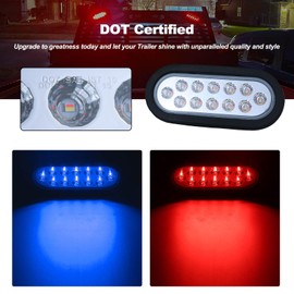 XtraGlow 6 Inch Oval Dual Revolution LED Tail Lights Red Stop Turn Tail Lights and Blue as Auxiliary Color for Truck Trailer RV IP67 Waterproof 2PCS