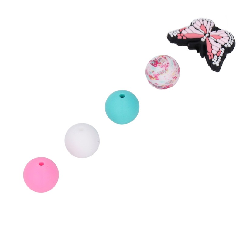 20Pcs Round Beads 5Pcs Butterfly Shaped Beads DIY Kit for