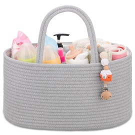 COMSE Organizador de pañales para bebé, cesta de pañales, organizador de coche para bebé, organizador de cambio de pañales, bolsa portátil con divisor, regalos de baby shower, artículos esenciales para recién nacidos, Gris frío
