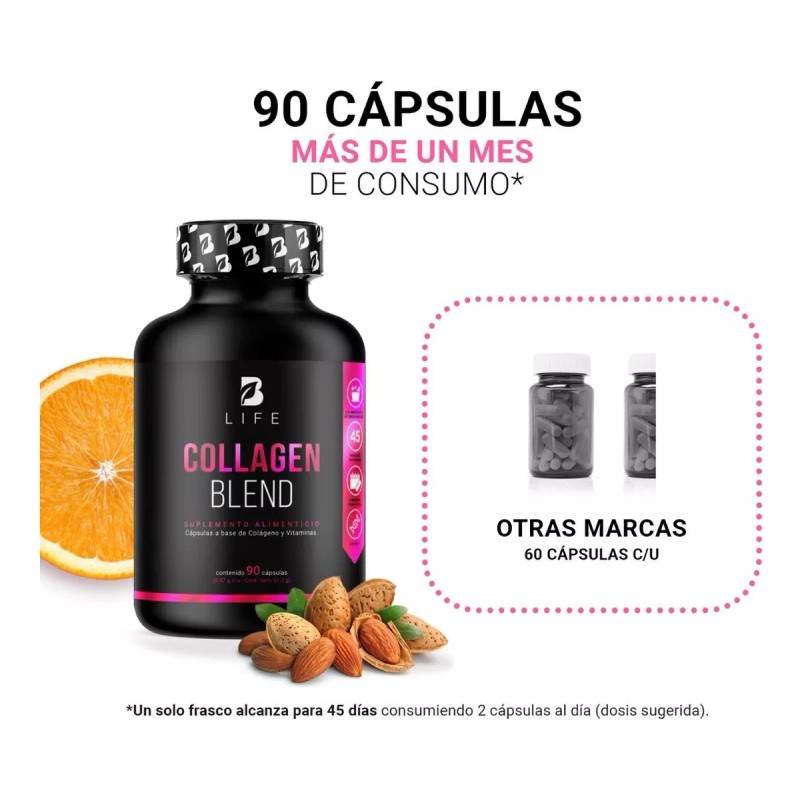 B Life Colágeno Hidrolizado De 90 Cápsulas. Collagen Blend. B