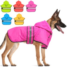 Candofly Dog Raincoat - Reflective Dog Rain Jacket, Waterproof Hooded Dog Ponch, Adjustable Dog Rain Coat with Leash Hole for Large Dogs (Pink, X-Large)