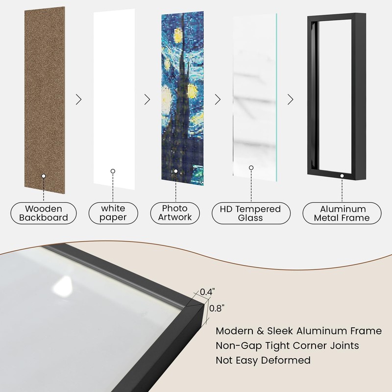 Heimlove 7x14 inch Metal Picture Frame,Aluminum Photo Frames-Tempered Glass,Wall or