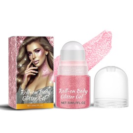 Roll-on Body Glitter Gel, Body Glitter Gel, Glitter Body Pen, Holographic Body Glitter Gel, for Body Face Hair, Glitter Make-up, Sparkling Body Lotion for Festivals and Parties (Pink)