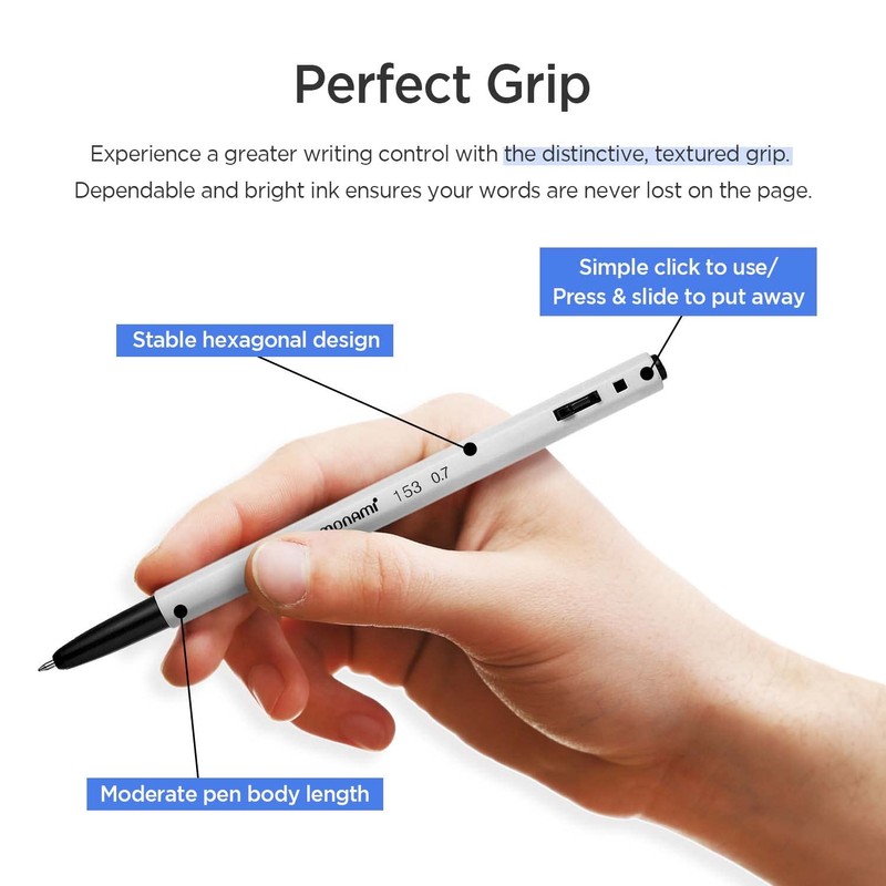 MONAMI Retractable Ballpoint Pens, Fine Point Ball Pen (0.7mm), 12