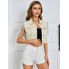 SweatyRocks Women's Fringe Button Down Crop Denim Jacket Sleeveless Collared