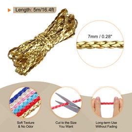 Rebower Flat Braided Leather Cord 7mm Braided Cording 5m Gold Leather Craft Strip for Jewelry Making, Necklaces, Bracelets, Belt, 16.4ft