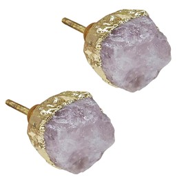 SEREIN WELLNESS Natural Rose Quartz Rock Knob Set of 2 Crystal Pink Gemstone Cabinet Knobs with Screws Handle Gold Plated Cupboard Pulls Decorative for Dresser Door Closet Wardrobe Home Office (2 PCS)