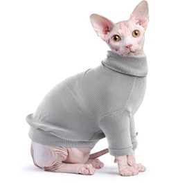Idepet Sphynx Cat Shirt,Hairless Cats Cotton Clothes Turtleneck Sweater Breathable Pullover Kitten Apparel Adorable Vest Pajamas Jumpsuit for Cat and Small Dogs (XX-Large, Gray)
