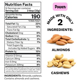 Spread The Love Almond Cashew Power Butter, 16 Ounce (All Natural, Vegan, Gluten-free, No salt, No sugar, No palm-oil, No-GMOs) (1-Pack)
