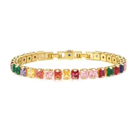 ARTLOVER Tennis Bracelets for Women, 14K White Gold Plated 5mm Multi Colored CZ Bracelet | Size 7.7-7.8 Inch (5mm gold)