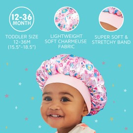 KISS COLORS & CARE Toddler Unicorn Silky Satin Hair Bonnet - Super Soft Breathable Material for Hair Protection from Dryness, Friction & Split Ends Overnight - Suitable & Safe for All Hair Types