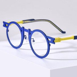 FONEX Colorful Pure Titanium Glasses Frame Women Retro Round Eyeglasses Eyewear F85833 (F85833 Blue)