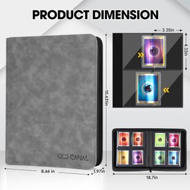 Old Canal Top Loader Binder, 4 Pockets Card Binder Holds 112 Top Loaders, Premium Trading Card Collection Holder, Top Loader Storage Album for TCG, Sports Cards, Gray (FOR TOP LOADERS ONLY)