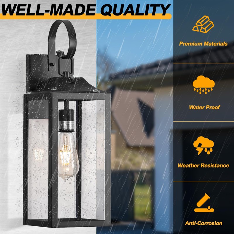 Yolsunes Black Dusk to Dawn Outdoor Wall Lantern, 19" Large