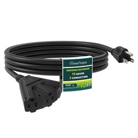 10 FT 16/3 Black Outdoor Extension Cord with Multiple Outlets, Flexible Weatherproof 3 Outlets Extension Cable Outdoor Waterproof, 13A 1625W 16AWG SJTW, UL Listed