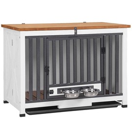 Aivituvin-AIR100 Wooden Dog Crate Furniture with Folding Design | Strong Iron Frame,Dog kennel Furniture,Pet cage - Color: White