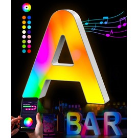 selfila Alphabet Led Light Up Letters - Colorful Letter Lights Small Letters with Lights Smart APP Music Sync Letter Sign Lights for Boy Girl Kids Gift Bedroom Decor Night Light Letter(A)