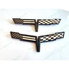 AUTO 2PC Black FRONT NOSE Rear Gas Lid Crossed Black US Flag Emblem 1981 C3 Corvette
