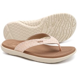 KuaiLu Flip Flops for Women Ladies Yoga Mat Comfortable Sport Walking Thong Sandal With Plantar Fasciitis Arch Support Slip-on Slides Indoor Outdoor For Summer Size 6 Beige White