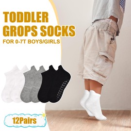 HYCLES Non-Slip Toddler Socks 12 Pairs Anti Skid Ankle Low Cut Socks for Baby Kids Boys Girls 1-3 Years