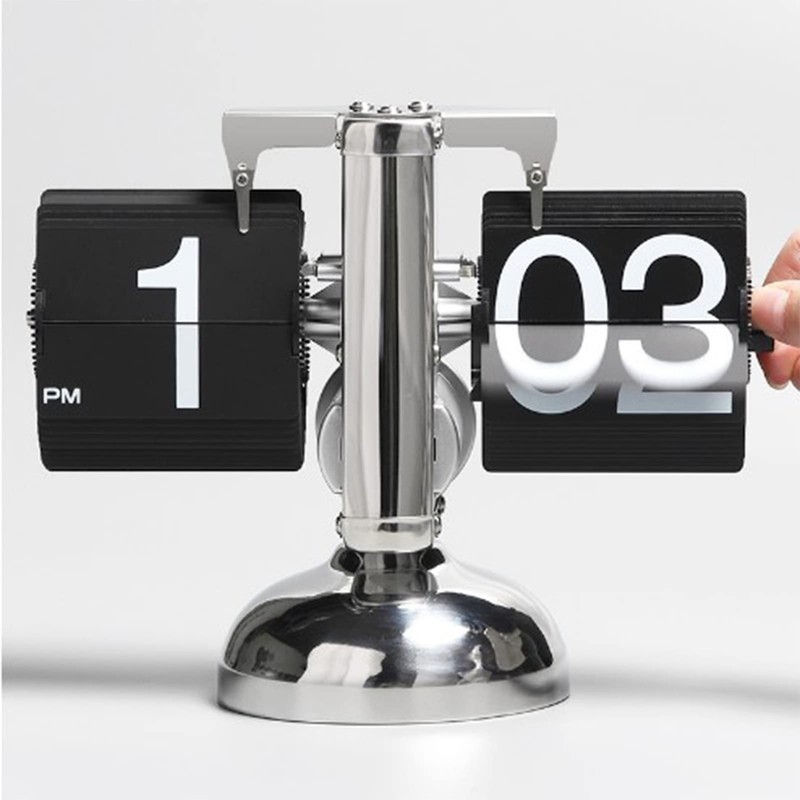 Reloj Abatible Retro Minimalista, Reloj de Escritorio Mecánico con Tapa