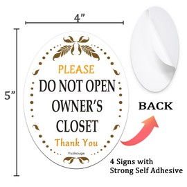 4 Pack Please Do Not Open Owner’s Closet Sign, 5” x 4” Thick Acrylic Self-Adhesive Warning Sign, Airbnb Signs for Host, Vrbo Essentials for Hosts, Vrbo Signs, Easy to Install