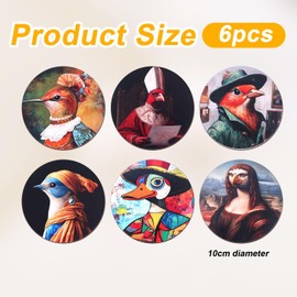 6 Pcs Bird Coasters, Funny Bird Drink Coasters Round Art Coasters for Desk Colorful Wooden Bird Coasters for Protect Table Desktop Decoration Gift