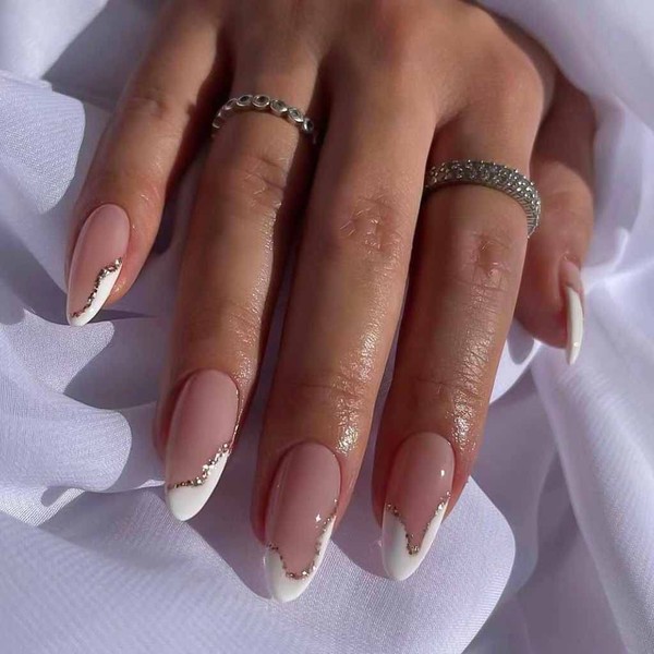 RikView RikView French Tip Press On Nails - Medium, White,