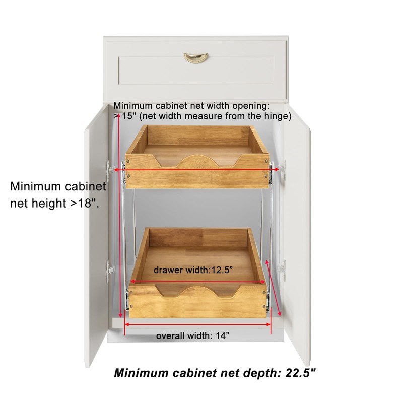 DINDON 2 Tier Pull Out Cabinet Organizer (14" W x