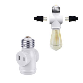 WPJCS Light Bulb to Outlet Adapter, Light Socket to Plug Adapter, Standard E26 Base Light Bulb to 2-Prong Outlet Plug Splitter Converter for Garage Porch CCTV Camera.White 2PCS