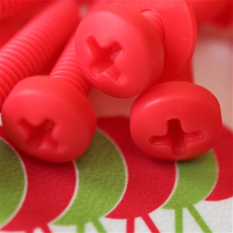20 x Phillips Pan Head Screws Red Plastic Nuts &