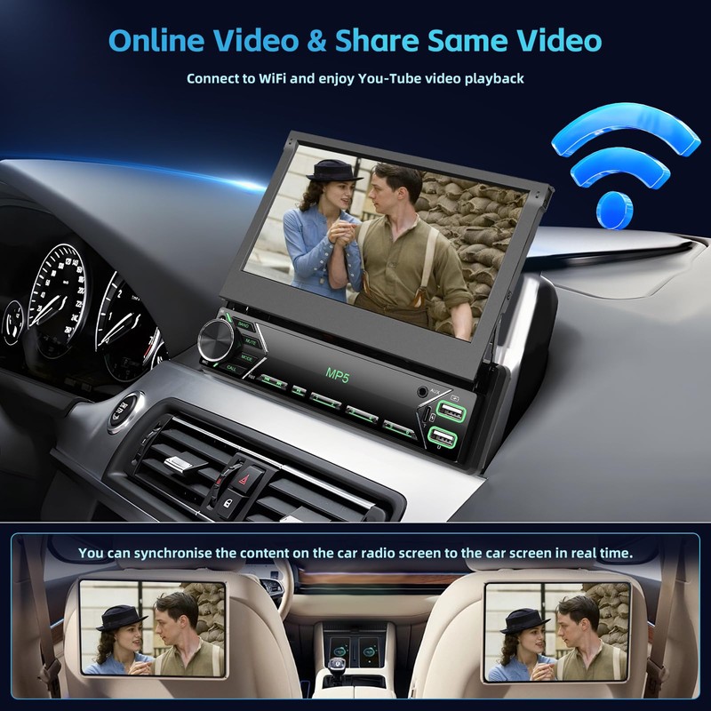 Hikity Single Din Car Stereo Wireless Carplay Android Auto, 7‘’