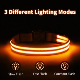 LED Dog Collar, USB Rechargeable Light Up Dog Collar, Adjustable Glowing Dog Collars, Comfortable Soft Dog Collar for Small, Medium, Large Dogs, Glow Collars for Night Walking-Orange S
