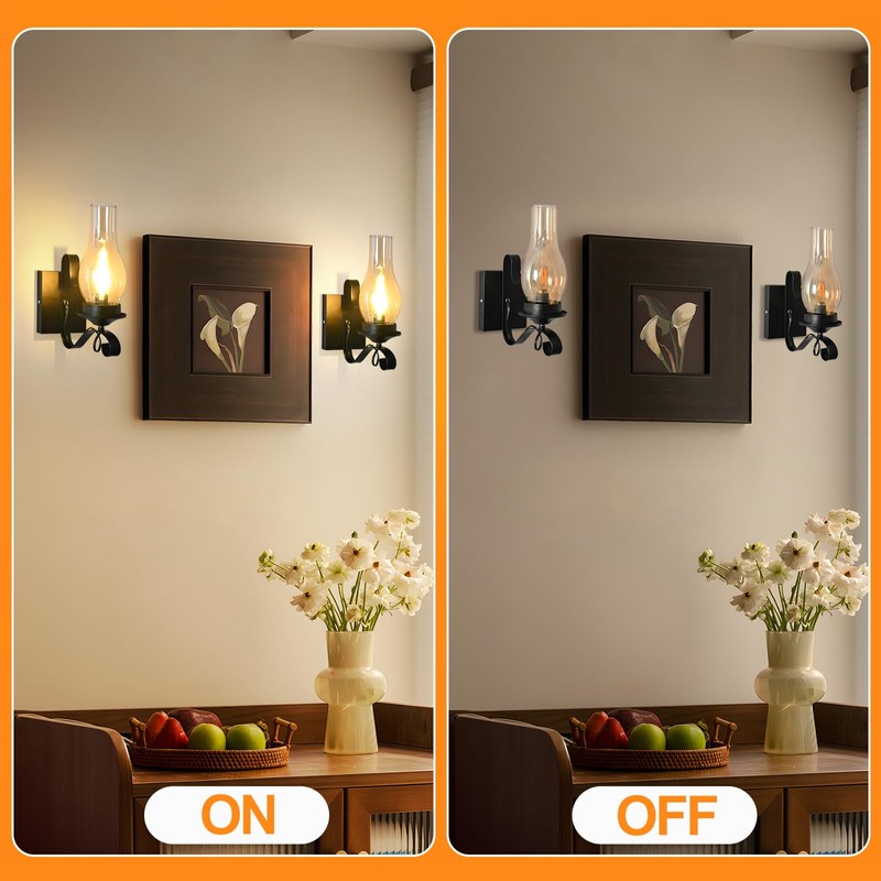 TIGKHAE Rustic Wall Sconces Sets of 2, Black Hardwired Farmhouse