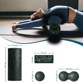 Fitness Roller Fascia Roller Set Blackroll Foam Roller Fascia Set with Fascia Ball Mini Fascia Roller Small and Duoball for Yoga Fascia Training Muscles (Green)